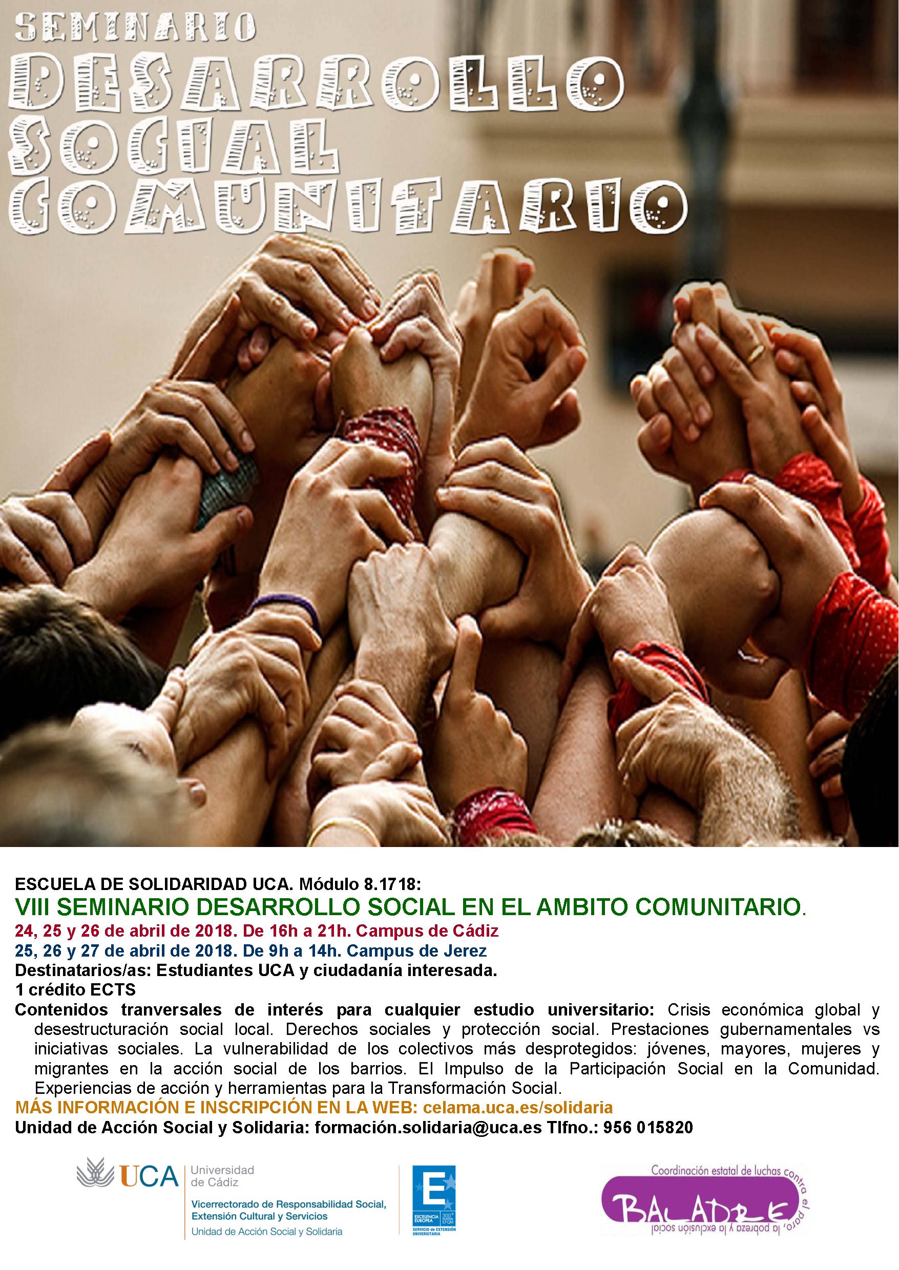 Campus Cádiz y Jerez. VIII Seminario “Desarrollo Social en el Ámbito Comunitario”. Escuela de Solidaridad UCA.
