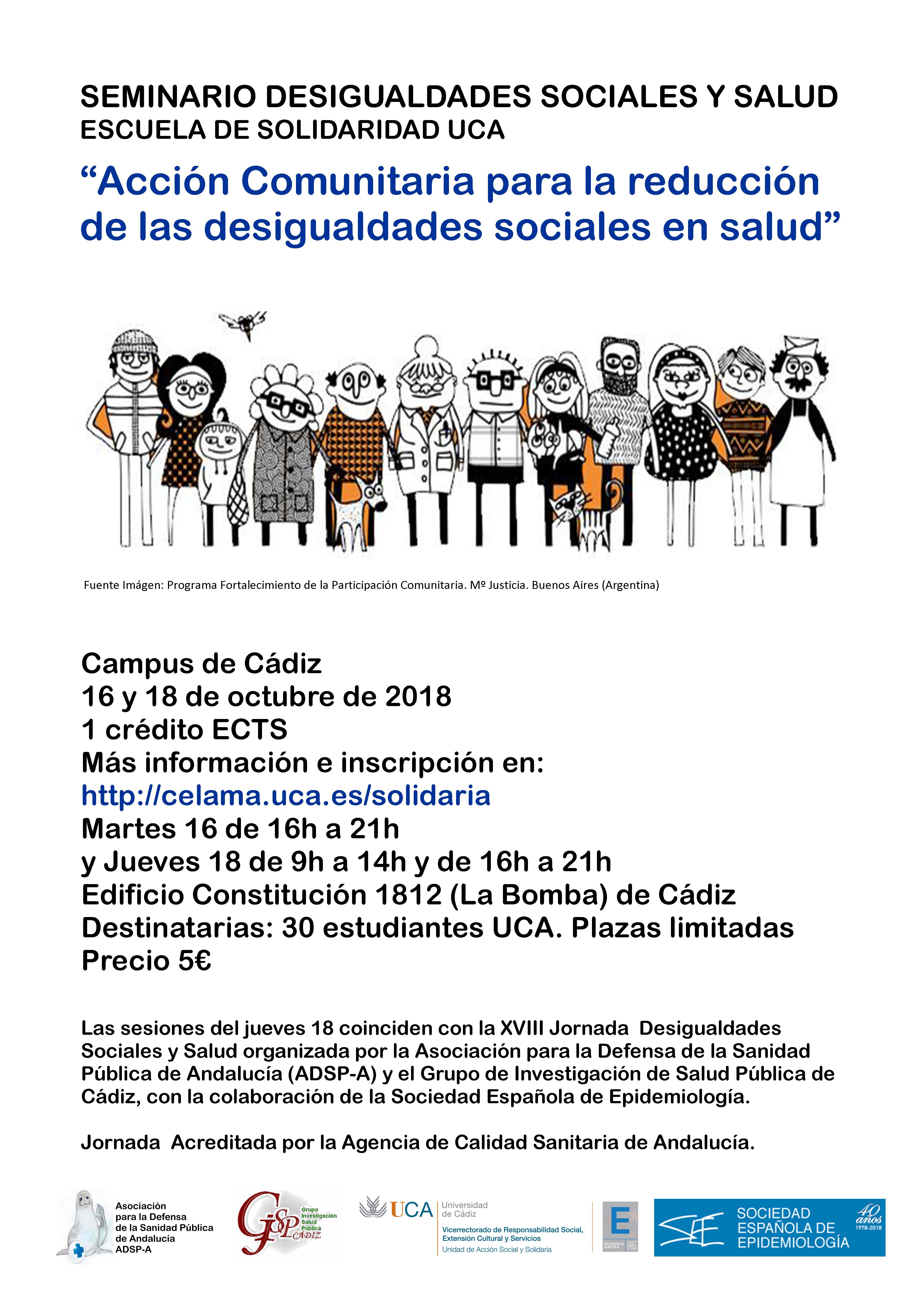 Seminario Desigualdades Sociales y Salud. Campus de Cádiz. 16 y 18 de octubre. Escuela de Solidaridad UCA