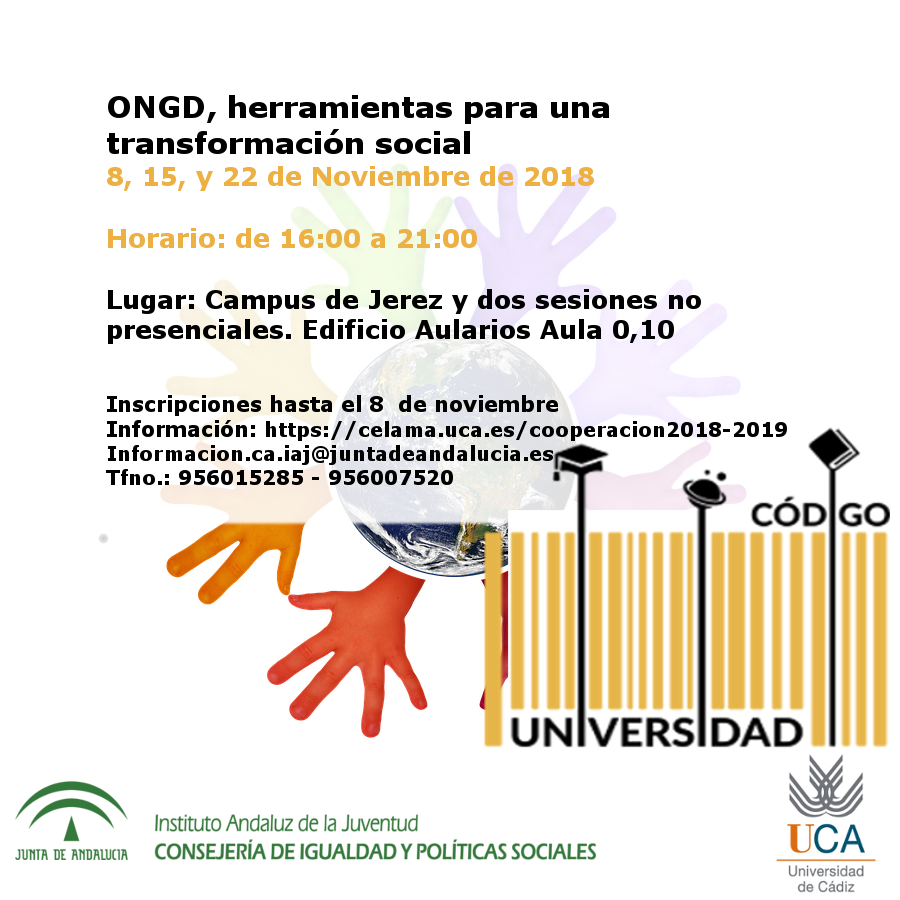 Seminario Semipresencial: “ONGD, herramientas para una trasformación social” 8, 15 y 22 de noviembre de 2018 en el Campus de Jerez