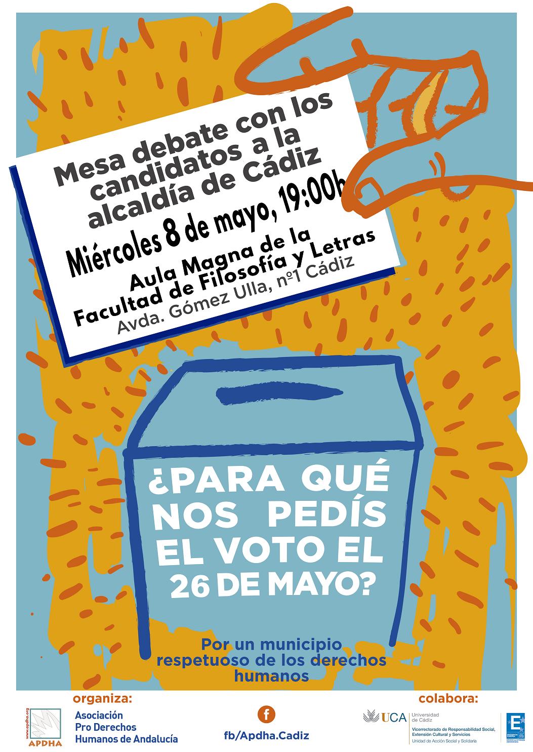 Cádiz 8 de mayo. Mesa debate con candidatos a la alcaldía de Cádiz.