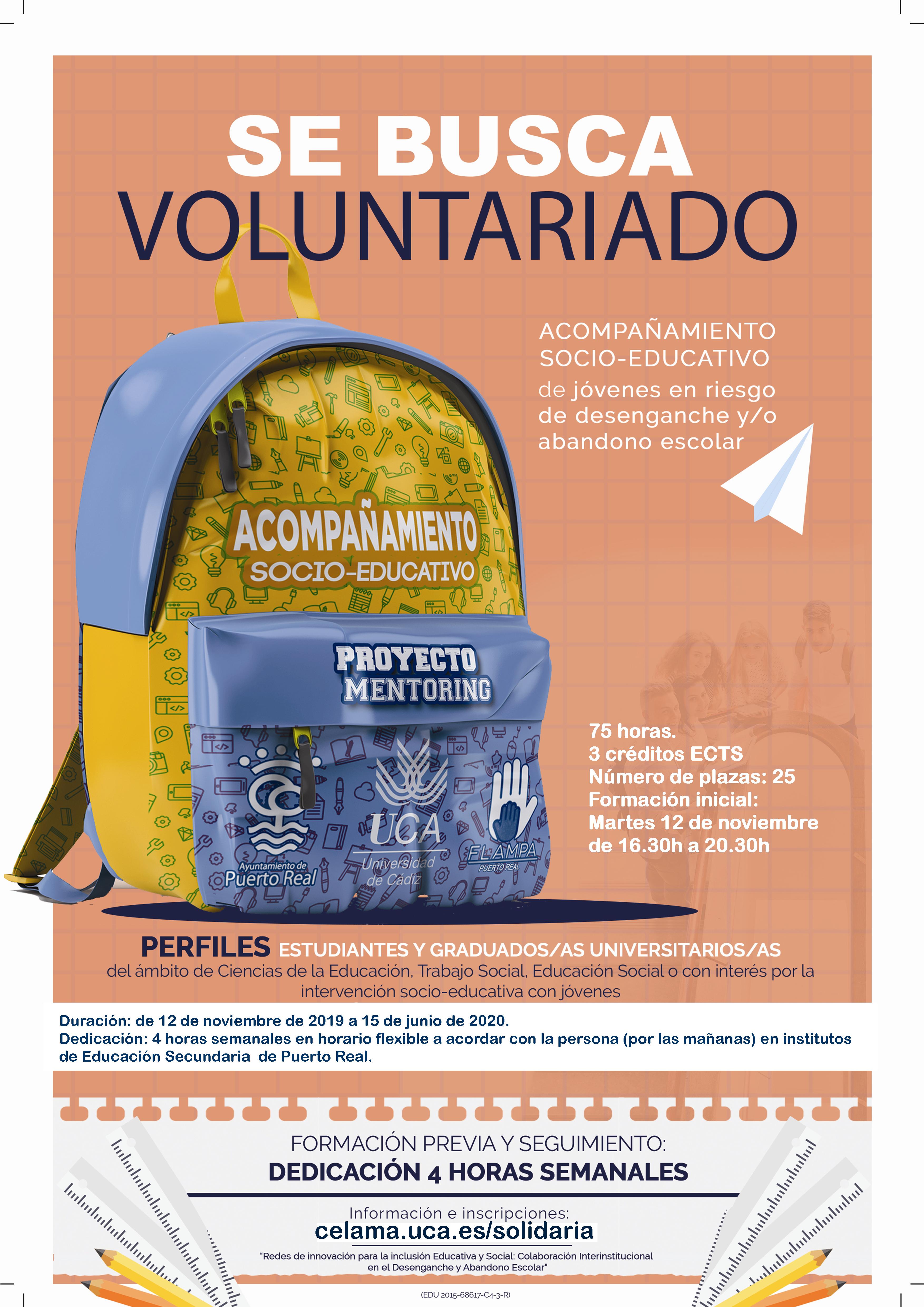 Voluntariado en Intervención Social: Programa de Mentores en Centros Educativos de Puerto Real. Del 12 de noviembre al 15 de junio.
