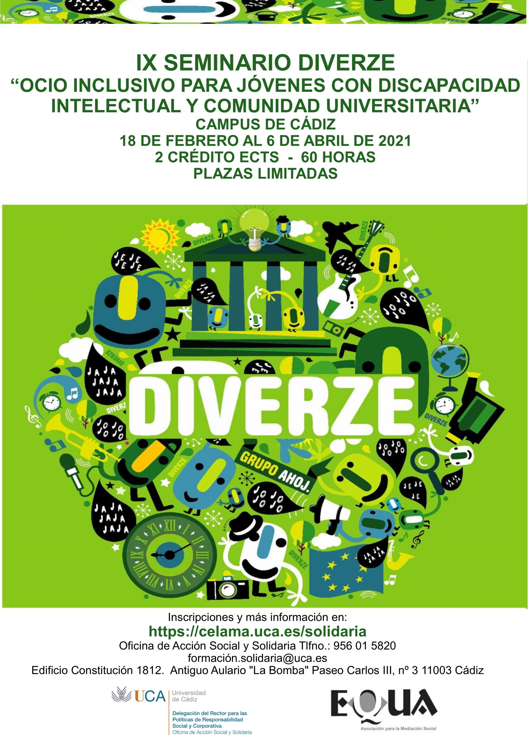 IX Seminario Diverze: Ocio Inclusivo para jóvenes con discapacidad intelectual y comunidad universitaria. Del 18 de febrero al 6 de abril de 2021.