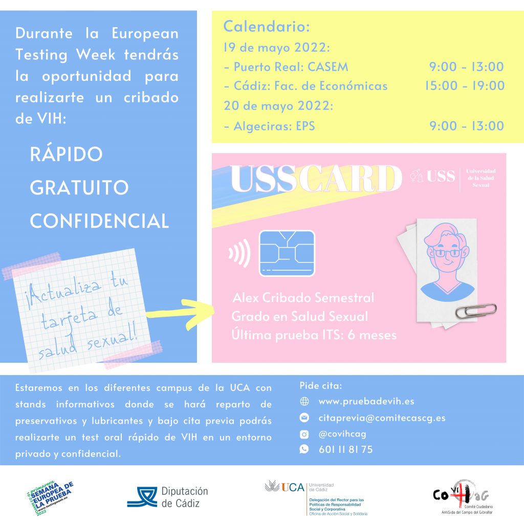 19 y 20 de mayo: Campaña Anti Sida. Campus de Cádiz, Puerto Real y Algeciras. Hazte la prueba…