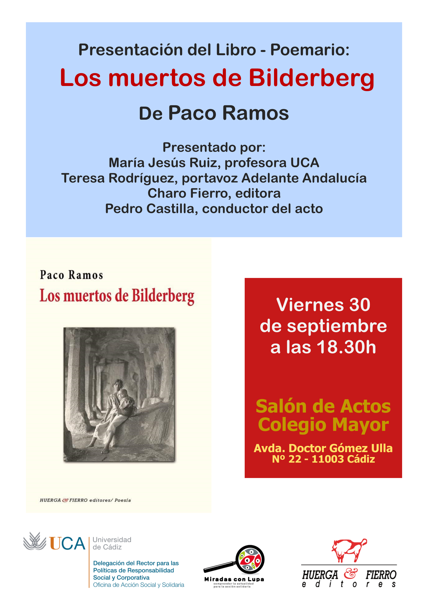 Cádiz. 30 de Septiembre. Presentación del Libro-Poemario “Los muertos de Bilderberg” de Paco Ramos