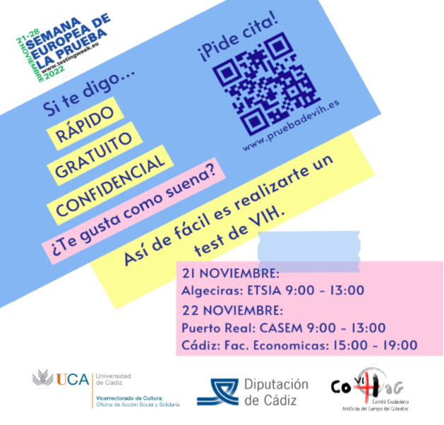 21 y 22 de noviembre. Campaña Anti Sida. Campus de Cádiz, Puerto Real y Algeciras. Hazte la prueba…