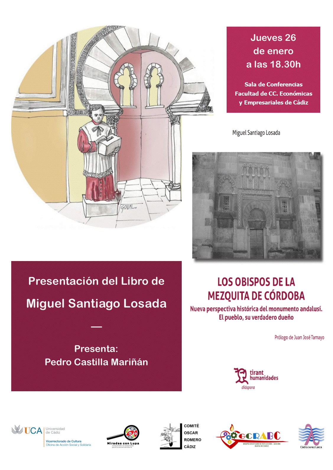 Cádiz 16 de enero. presentación del libro “Los Obispos de la Mezquita de Córdoba” de Miguel Santiago Losada