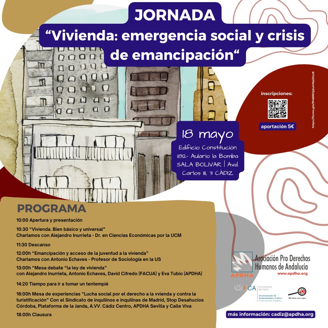 Jornada: “Vivienda, emergencia social y crisis de emancipación” Cádiz 18 de mayo