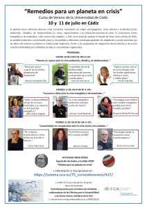 Curso de Verano: “Remedios para un planeta en crisis” 10 y 11 de julio. Cádiz