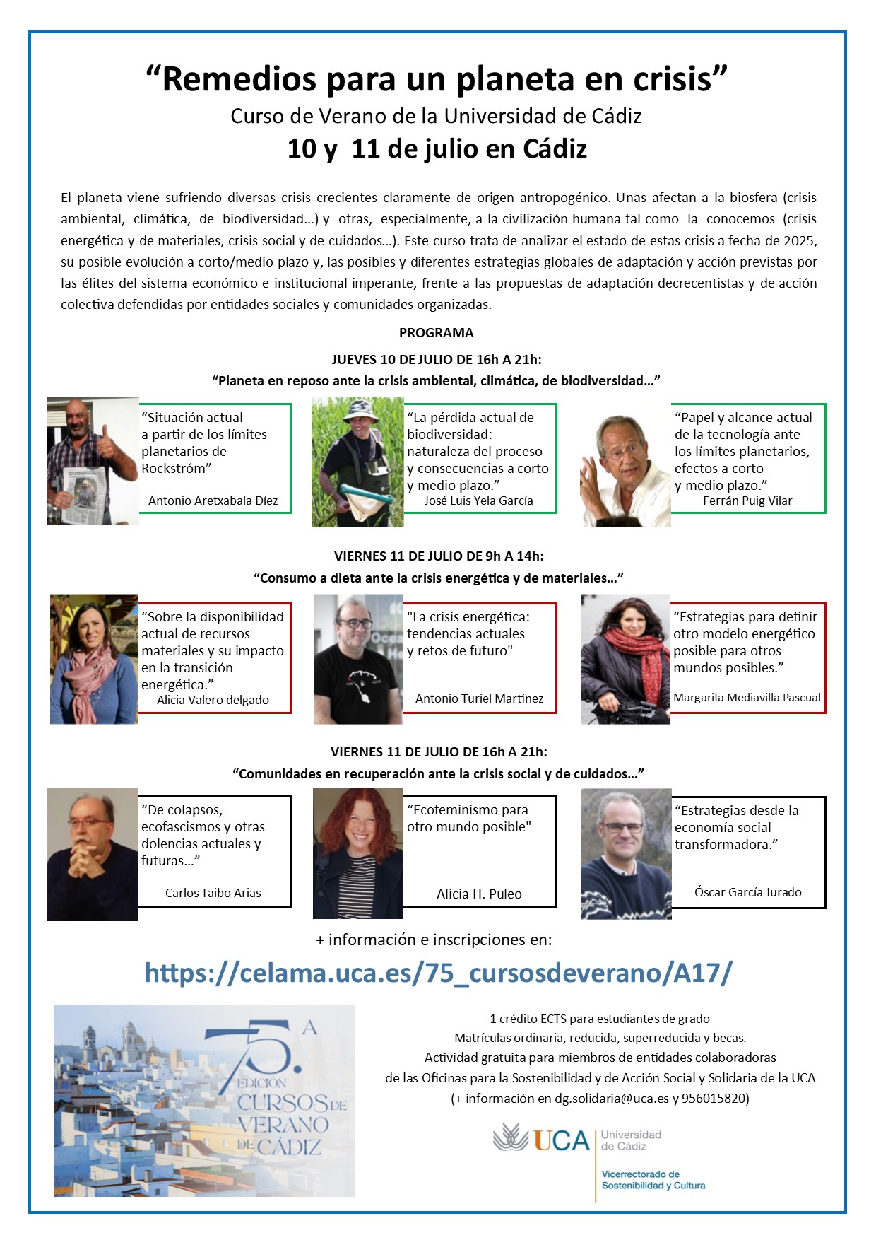 Curso de Verano: “Remedios para un planeta en crisis” 10 y 11 de julio. Cádiz