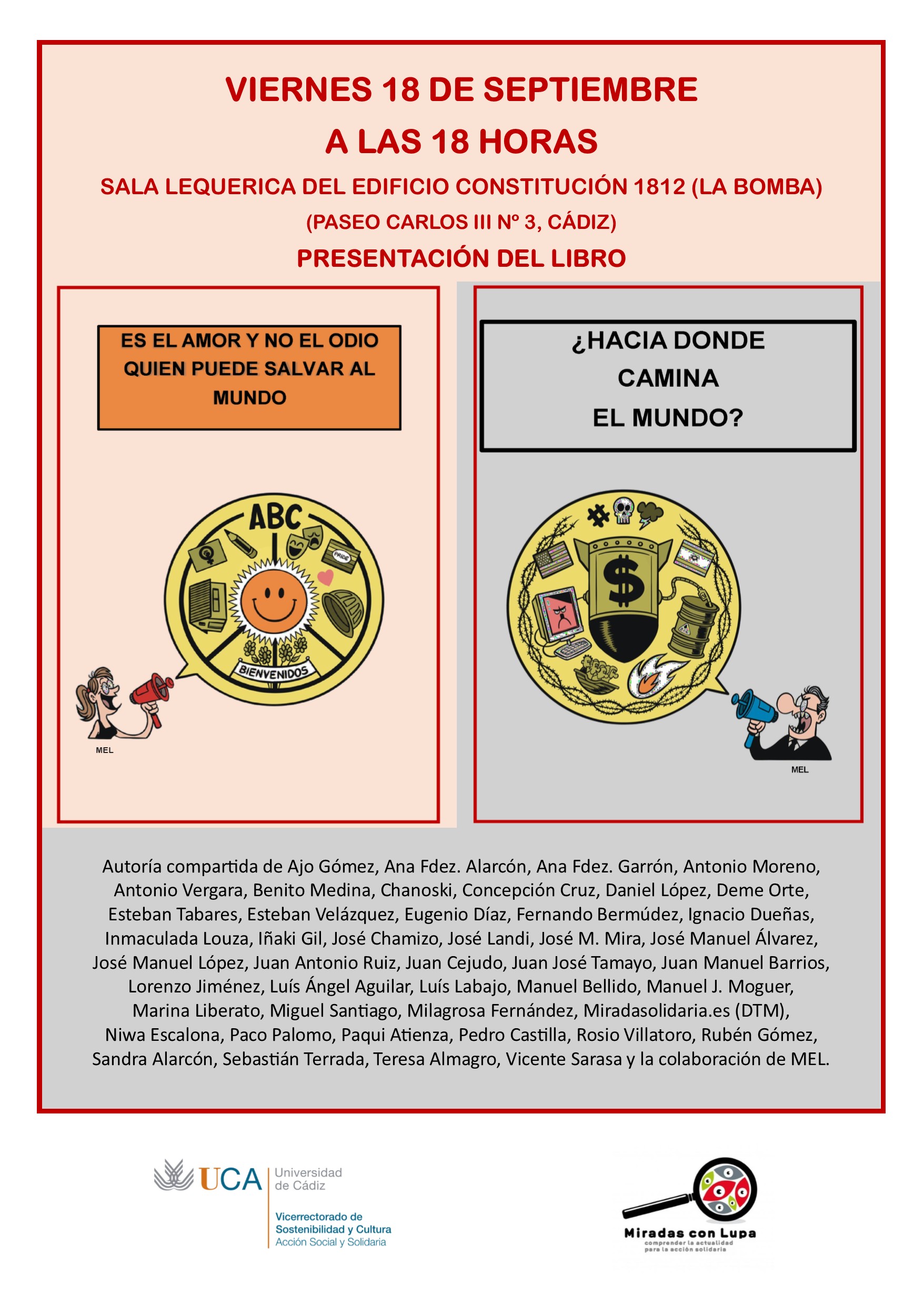 Cádiz, viernes 19 de septiembre, a las 18h. Presentación Libro: “Es el amor y no el odio qu...